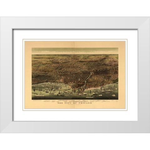 1892 Chicago Map White Modern Wood Framed Art Print with Double Matting by Harbick, N.