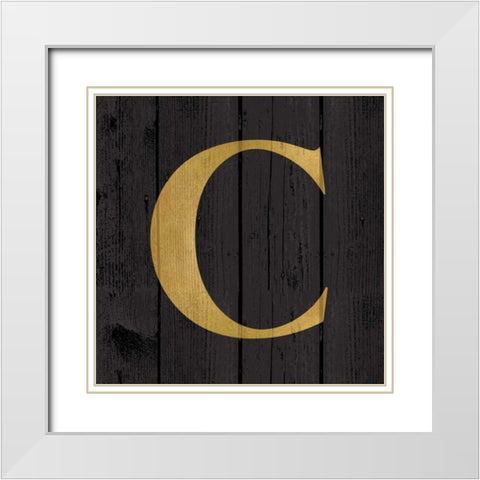 Gold Alphabet C White Modern Wood Framed Art Print with Double Matting by Harbick, N.