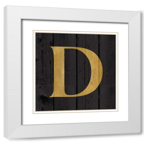 Gold Alphabet D White Modern Wood Framed Art Print with Double Matting by Harbick, N.