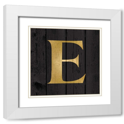 Gold Alphabet E White Modern Wood Framed Art Print with Double Matting by Harbick, N.