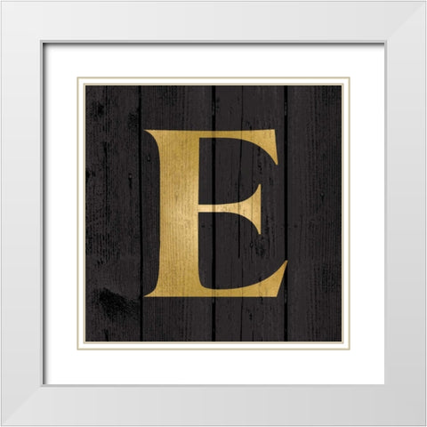 Gold Alphabet E White Modern Wood Framed Art Print with Double Matting by Harbick, N.