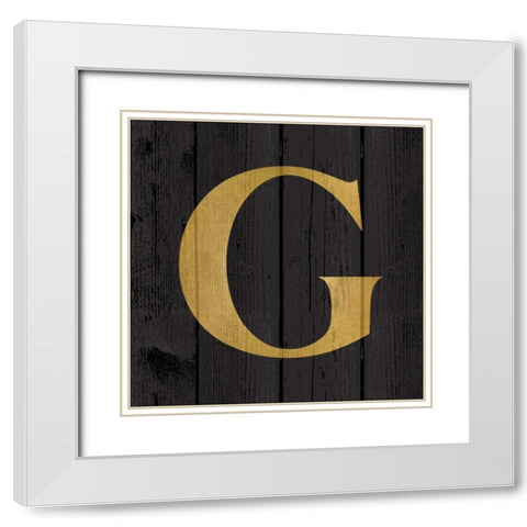 Gold Alphabet G White Modern Wood Framed Art Print with Double Matting by Harbick, N.