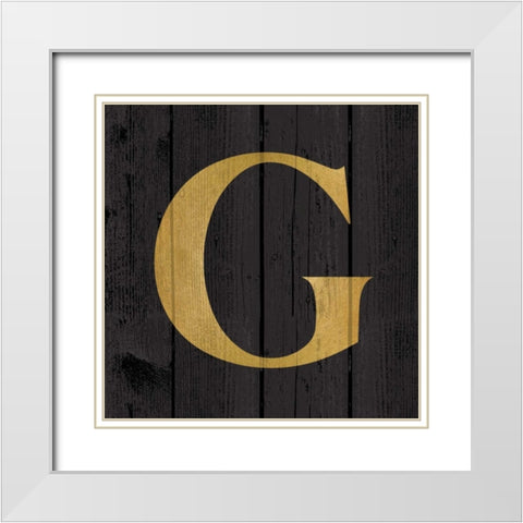 Gold Alphabet G White Modern Wood Framed Art Print with Double Matting by Harbick, N.