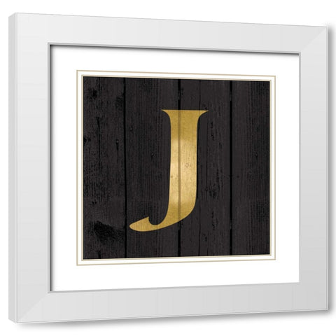Gold Alphabet J White Modern Wood Framed Art Print with Double Matting by Harbick, N.