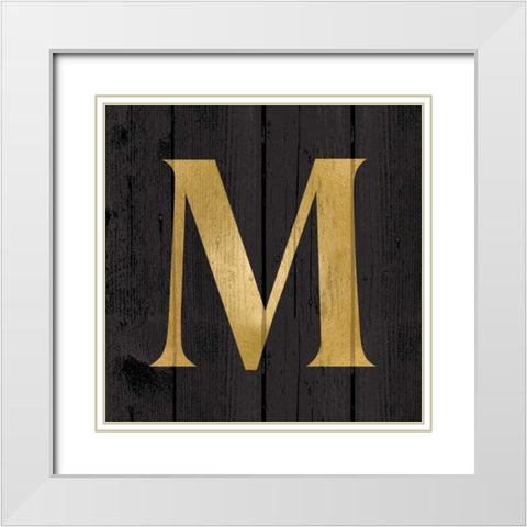 Gold Alphabet M White Modern Wood Framed Art Print with Double Matting by Harbick, N.