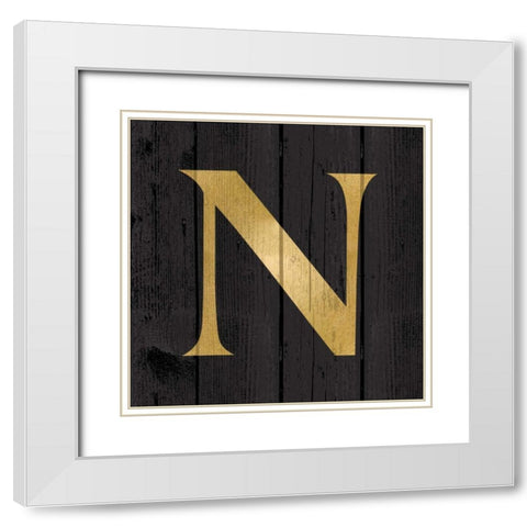 Gold Alphabet N White Modern Wood Framed Art Print with Double Matting by Harbick, N.