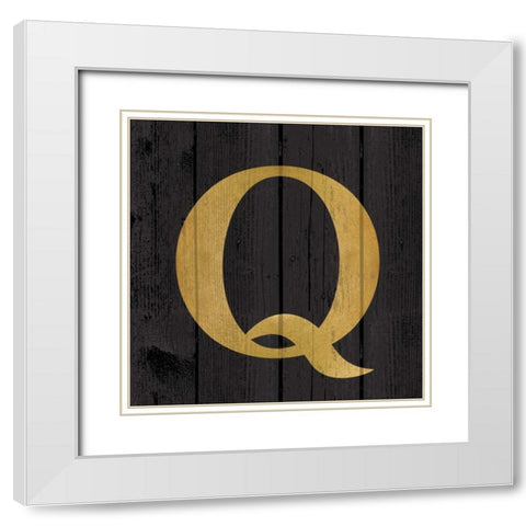 Gold Alphabet Q White Modern Wood Framed Art Print with Double Matting by Harbick, N.
