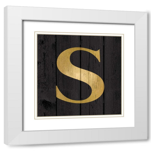Gold Alphabet S White Modern Wood Framed Art Print with Double Matting by Harbick, N.