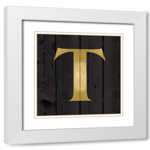 Gold Alphabet T White Modern Wood Framed Art Print with Double Matting by Harbick, N.