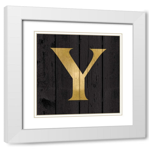 Gold Alphabet Y White Modern Wood Framed Art Print with Double Matting by Harbick, N.