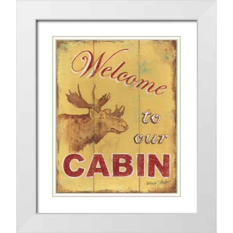 Cabin Welcome White Modern Wood Framed Art Print with Double Matting by Jones, Catherine