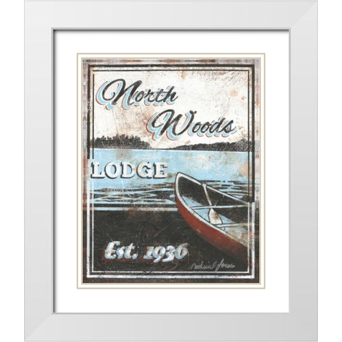 North Woods Lodge White Modern Wood Framed Art Print with Double Matting by Jones, Catherine