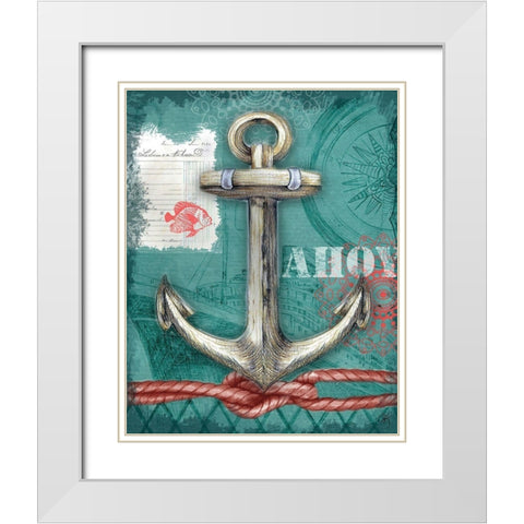 Nautical Anchor White Modern Wood Framed Art Print with Double Matting by K, Onna