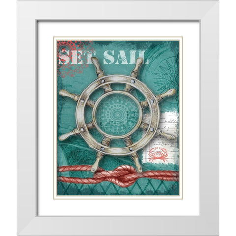 Nautical Wheel White Modern Wood Framed Art Print with Double Matting by K, Onna