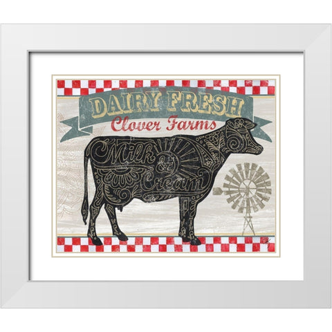 Cow Farm Sign White Modern Wood Framed Art Print with Double Matting by K, Onna