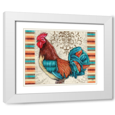 Golden Rooster I White Modern Wood Framed Art Print with Double Matting by K, Onna