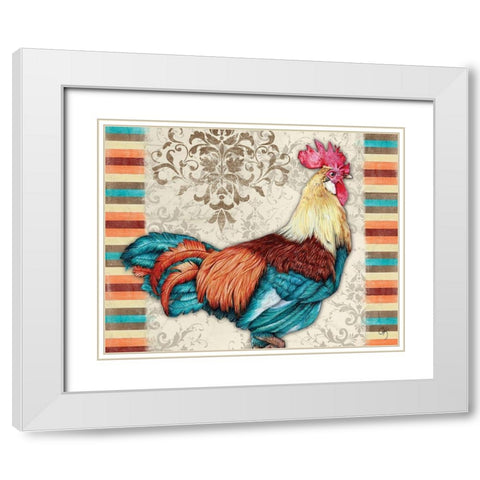 Golden Rooster II White Modern Wood Framed Art Print with Double Matting by K, Onna