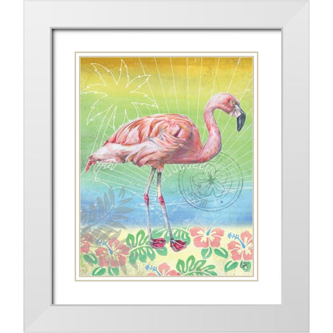 Summer Splash Flamingo White Modern Wood Framed Art Print with Double Matting by K, Onna