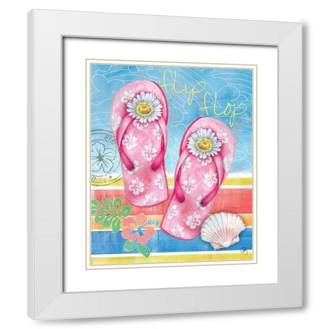 Summer Splash Flip Flops White Modern Wood Framed Art Print with Double Matting by K, Onna
