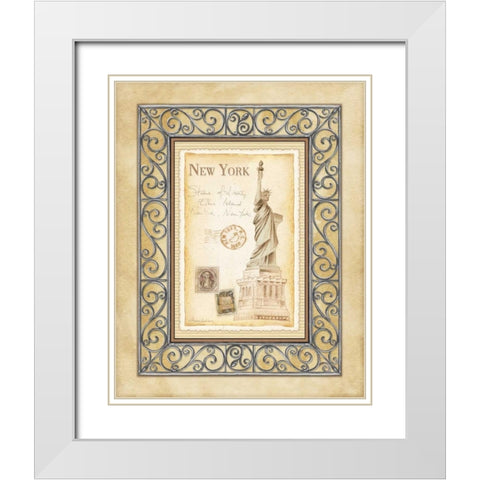 New York Postcard White Modern Wood Framed Art Print with Double Matting by Laliberte, Andrea