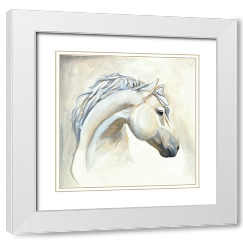 Horse I White Modern Wood Framed Art Print with Double Matting by Laurencon
