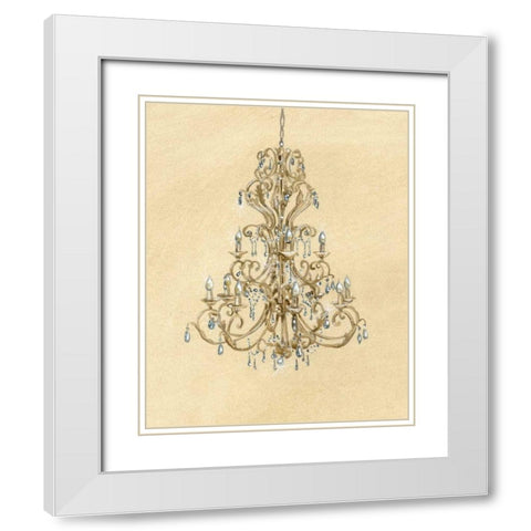 Elegant Chandelier I White Modern Wood Framed Art Print with Double Matting by Laurencon