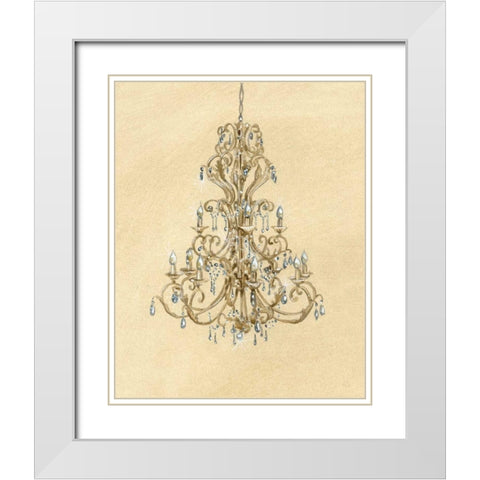 Elegant Chandelier I White Modern Wood Framed Art Print with Double Matting by Laurencon