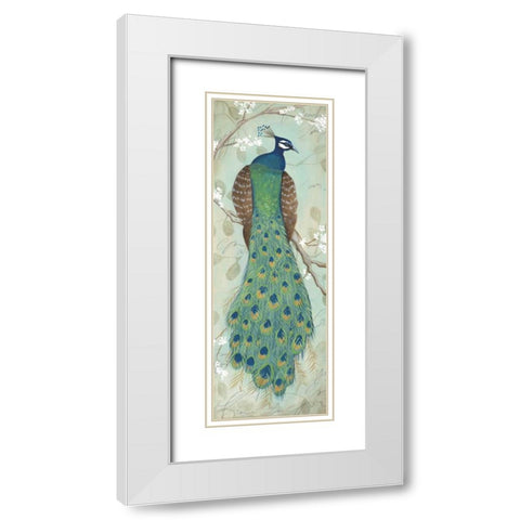 Peacock I White Modern Wood Framed Art Print with Double Matting by Leal, Steve