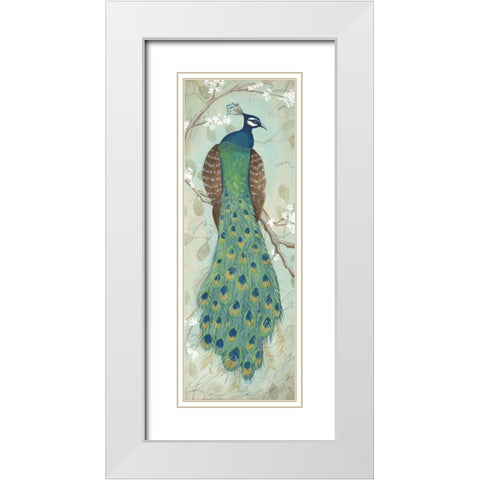 Peacock I White Modern Wood Framed Art Print with Double Matting by Leal, Steve