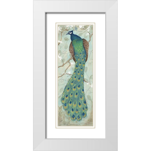 Peacock II White Modern Wood Framed Art Print with Double Matting by Leal, Steve