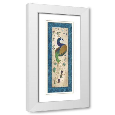 Peacock III White Modern Wood Framed Art Print with Double Matting by Leal, Steve