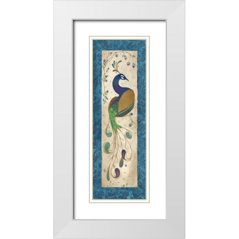 Peacock III White Modern Wood Framed Art Print with Double Matting by Leal, Steve