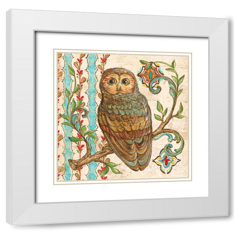 Treetop Owl II White Modern Wood Framed Art Print with Double Matting by McRostie, Kate
