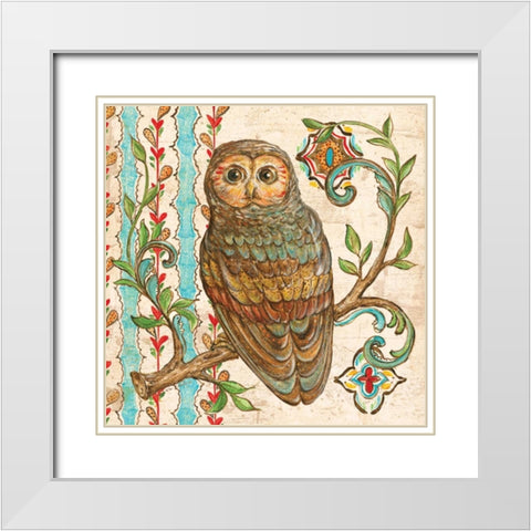 Treetop Owl II White Modern Wood Framed Art Print with Double Matting by McRostie, Kate