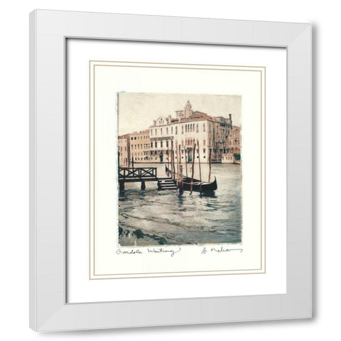 Gondola Waiting White Modern Wood Framed Art Print with Double Matting by Melious, Amy