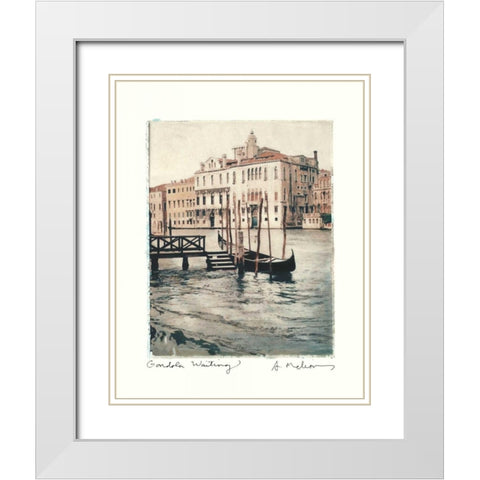 Gondola Waiting White Modern Wood Framed Art Print with Double Matting by Melious, Amy