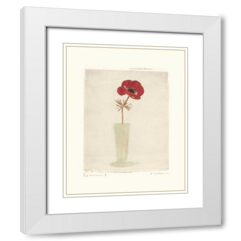 Red Anemones I White Modern Wood Framed Art Print with Double Matting by Melious, Amy