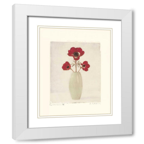 Red Anemones IV White Modern Wood Framed Art Print with Double Matting by Melious, Amy