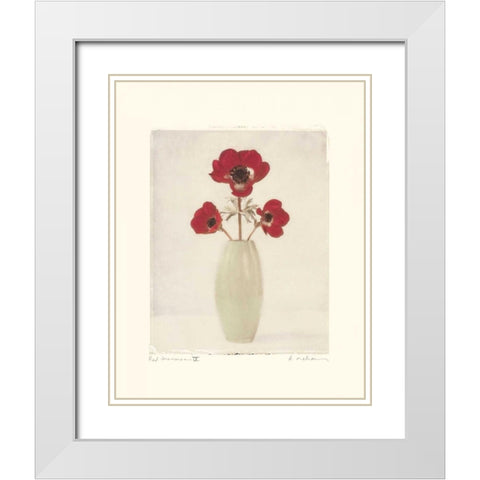 Red Anemones IV White Modern Wood Framed Art Print with Double Matting by Melious, Amy