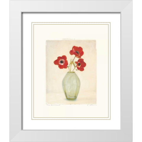 Three Anemones White Modern Wood Framed Art Print with Double Matting by Melious, Amy