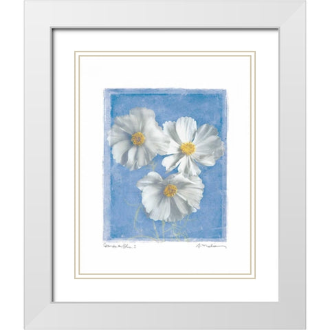 Cosmos on Blue I White Modern Wood Framed Art Print with Double Matting by Melious, Amy