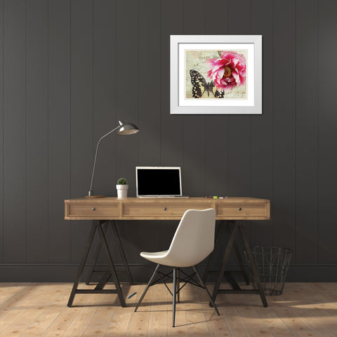 Carte Postale Peony White Modern Wood Framed Art Print with Double Matting by Melious, Amy