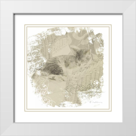 Feline Illustration I White Modern Wood Framed Art Print with Double Matting by Melious, Amy