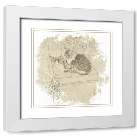 Feline Illustration II White Modern Wood Framed Art Print with Double Matting by Melious, Amy