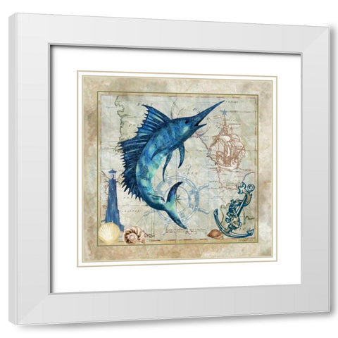 Nautical Swordfish White Modern Wood Framed Art Print with Double Matting by Meyer, Jill