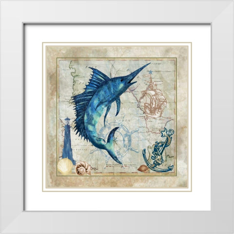 Nautical Swordfish White Modern Wood Framed Art Print with Double Matting by Meyer, Jill