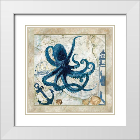Nautical Octopus White Modern Wood Framed Art Print with Double Matting by Meyer, Jill