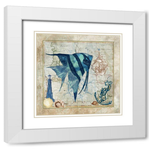 Nautical Fish I White Modern Wood Framed Art Print with Double Matting by Meyer, Jill