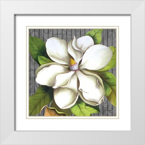 Magnificent Magnolias I White Modern Wood Framed Art Print with Double Matting by Meyer, Jill