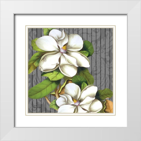 Magnificent Mangolias II White Modern Wood Framed Art Print with Double Matting by Meyer, Jill